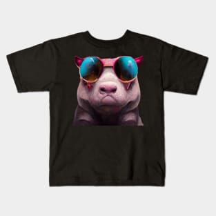 creature,photorealistic scary pig with pierced nose and sunglasses 8k Kids T-Shirt